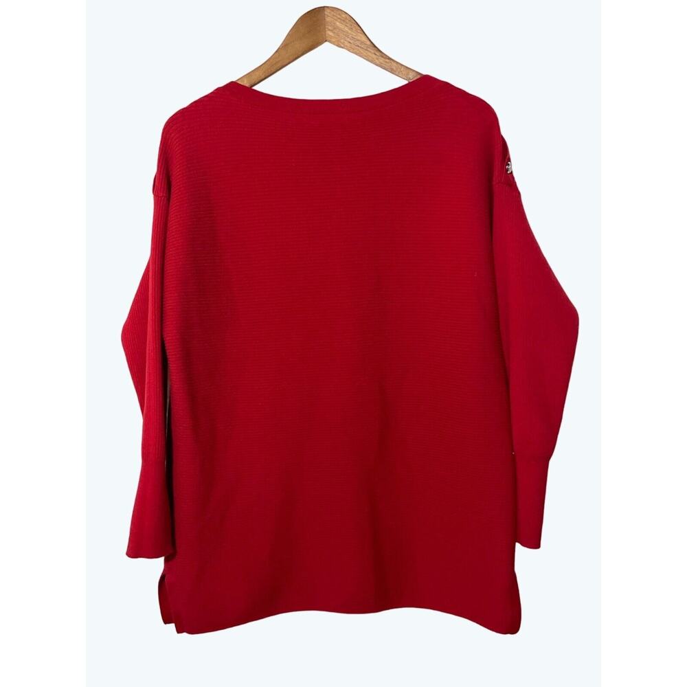 Lauren Ralph Lauren Ribbed Sweater Red Boat Neck Button Shoulder Women's Large - Picture 5 of 10